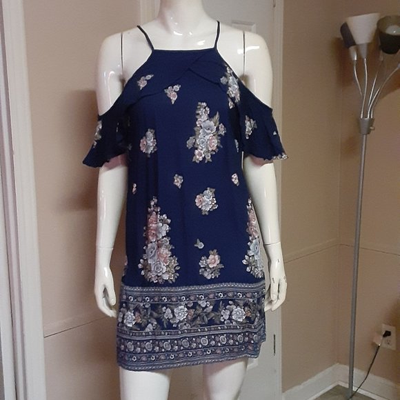 Band of Gypsies Dresses & Skirts - Band Of Gypsies Blue Cold Shoulder Boho Dress